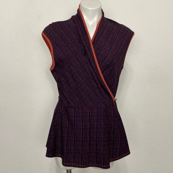 Betabrand Navy/Blue/Rust Preppy Plaid Sleeveless Gorpcore Wrap Tunic Top Size L - Picture 1 of 10